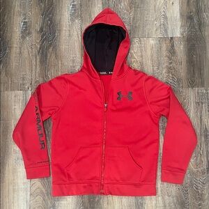 Under Armour Kids Bold Red Zip-Up Hoodie, Sz YLG